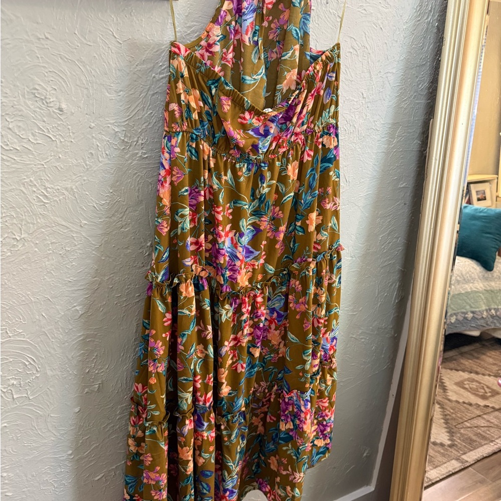 Lightweight & Airy Floral Halter Maxi/Midi Dress (Green/pink/purple/coral/blue) - Picture 7 of 13
